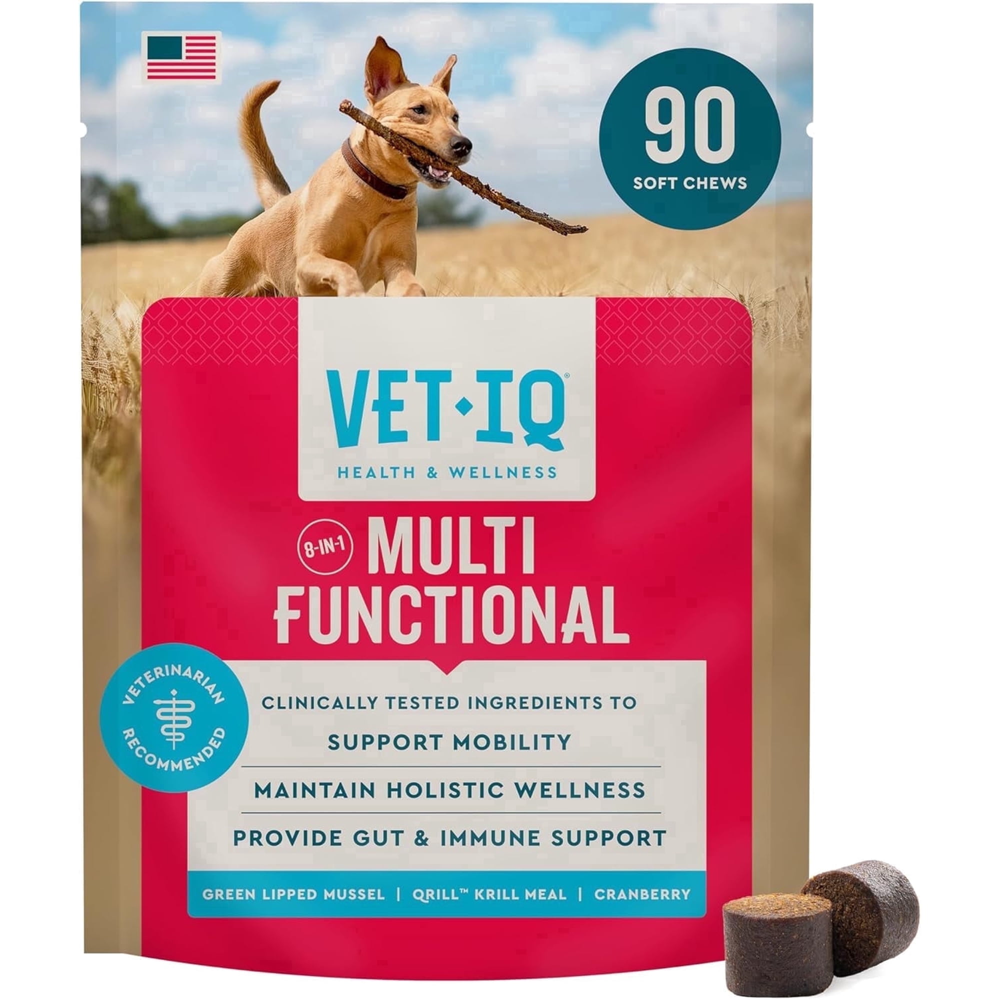 VetIQ 8-in-One Multifunctional Supplement for Dogs, Supports Hip & Joint, Urinary Tract, Immune System, Skin Health and Heart Health, Soft Chews, 90 Count
