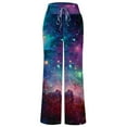 thumbnail image 4 of Zpanxa Womens Print High Waisted Flare Pants Comfy Casual Pajama Drawstring Lounge Wide Leg Pants Relaxed Fit Straight Leg Pant Blue L, 4 of 4