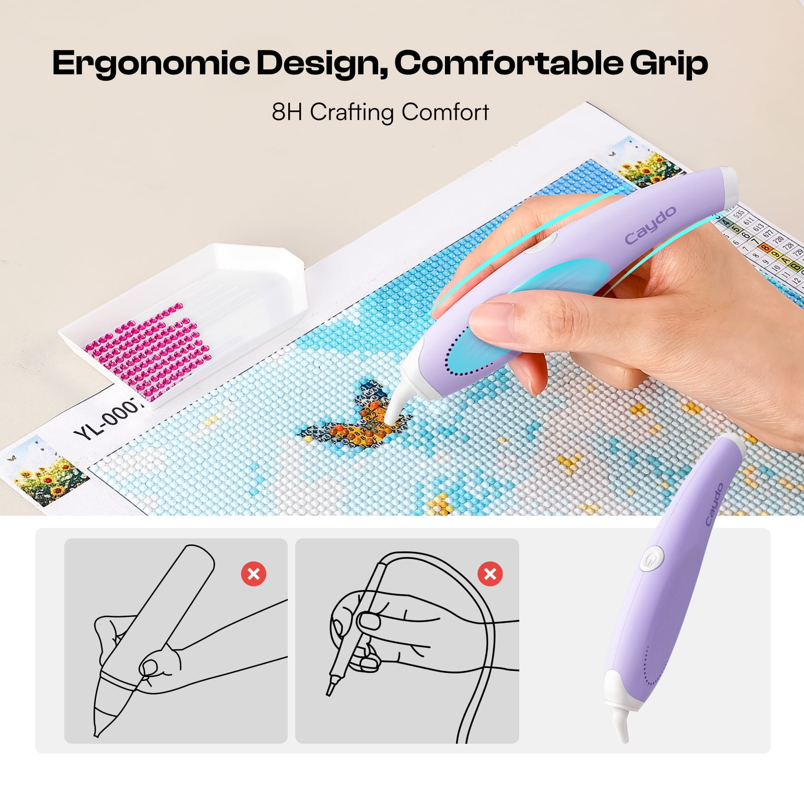 Cordless Electric Diamond Art Painting Pen, E-Painter for Diamond Art - Ergonomic Vacuum Tool with Multi-Tips, Diamond Art Accessories Tools for Setting Diamond Without Wax(Purple)