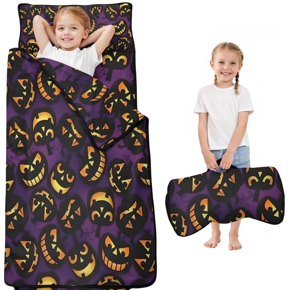 Jack Olantern Halloween Pattern Toddler Nap Mats for Kids Preschool,50"x20" Sleeping Mat Bag or Kids,Toddler Sleeping Bag,Toddler Nap Mat or Daycare
