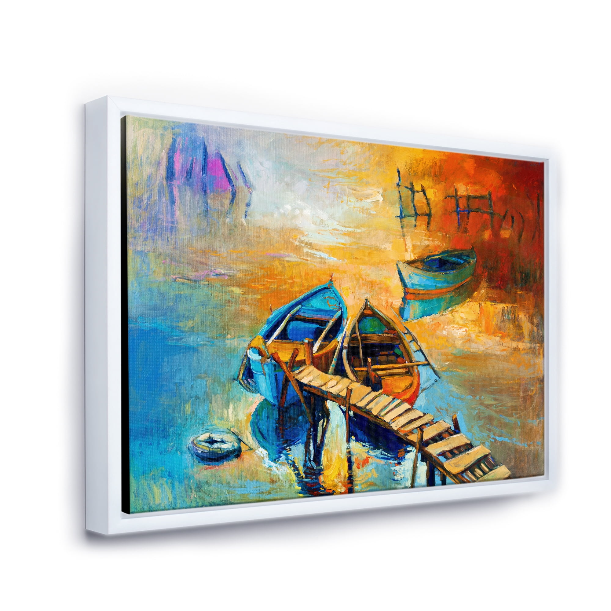 Designart 'Boat At The Lake During Evening Glow V' Nautical & Coastal Framed Canvas Wall Art Print