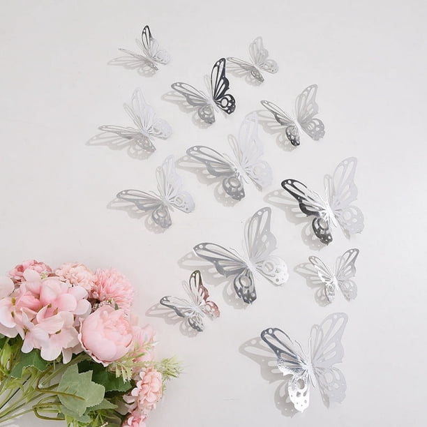 12 pegatinas de pared de mariposas huecas para decoración festiva de Navidad para el hogar, pegatinas de mariposas 3D
