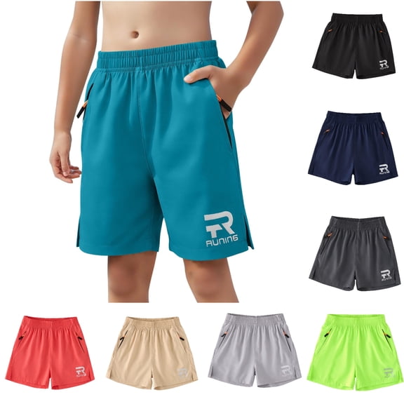 SGFCWSX Boys Athletic Shorts Elastic Waist Quick Dry Zipper Pockets Summer Sports Shorts for Kids Army Green Size 10-11Years