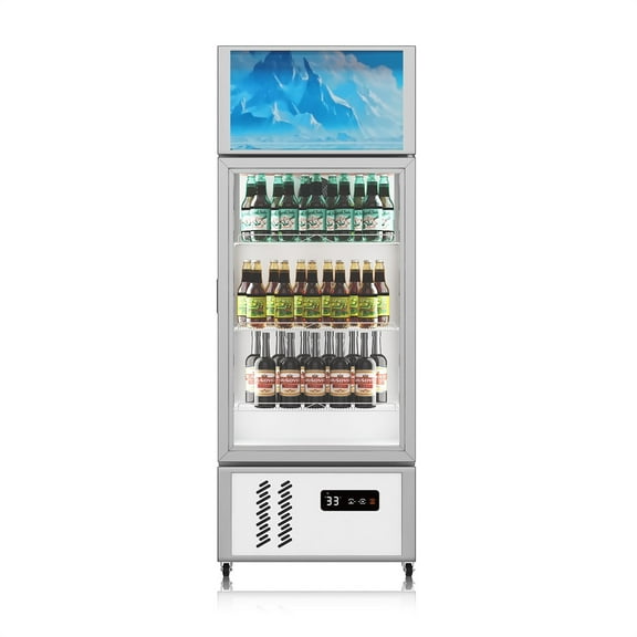 8 Cu Ft/10.5 Cu Ft  Commercial Merchandiser Refrigerator, Beverage Display Cooler with Glass Door, Freestanding Single Door Drink Refrigerator with LED Light for Shop, Restaurant, Bar