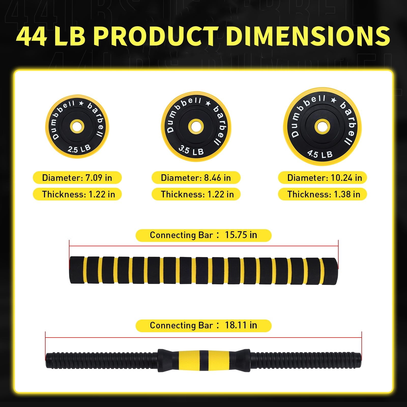 Adjustable Dumbbell Weight Set 44 Lbs, Dumbbell Weights With Pe Coating and Comfortable Handle for Home Gym