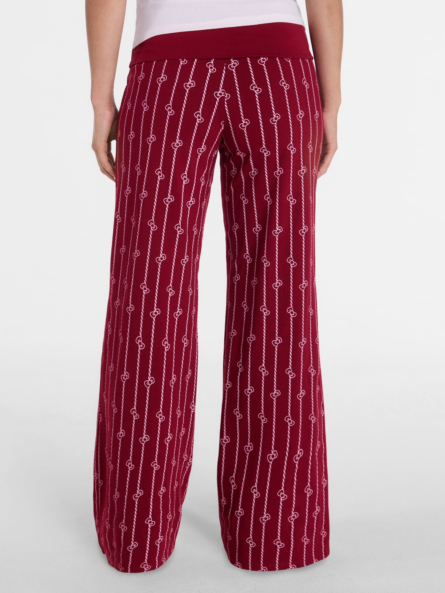 Hello Kitty Women’s Pinstripe Wide Leg Foldover Pants, Sizes XXS-XXL