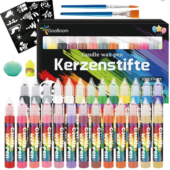 Set de marcadores de cera para velas GooBoom, 26 colores con glitter y metálicos