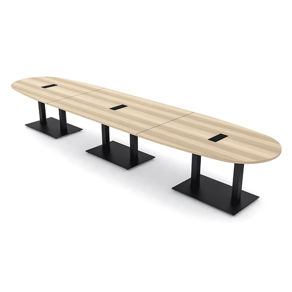 16 Person Powered Modular Boval Shaped Conference Table Black Bases
