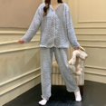 thumbnail image 2 of UJNDER Soft Winter Flannel Pajamas for Women Cozy Long Sleeve Thermal Sleepwear with Elegant Jacquard Pattern Comfortable Loungewear Two Piece Outfit Light Blue XXL, 2 of 6