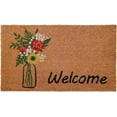 thumbnail image 2 of 17" X 29" Natural Green and Black Coir Floral Welcome Outdoor Door Mat, 2 of 3