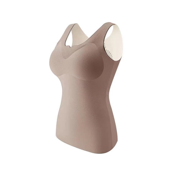 Guardurnaity Ropa interior térmica acolchada de invierno frío para mujer, Top de mantenimiento del calor, chaleco básico informal, ropa para el Ropa interior Café XXL