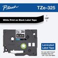 thumbnail image 1 of Brother Genuine P-Touch T TZE-325 Tape, cinta de touch laminada estándar de 3/8 "(9 mm), blanco en negro, laminado para uso interior o exterior, resistente al agua, 26.2 pies (8 m), paquete único, 1 of 2