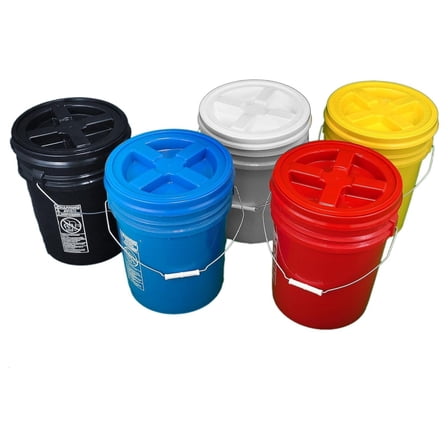 Bucket Kit, Five Colored 5 Gallon Buckets with Matching Gamma Seal Lids (one Each: Blue, red, Yellow, White, Black)