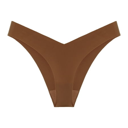 BYOIMUD Women s Seamless Thong Panty V-waisted No Show Thong Sexy Panties Cooling Microfiber Underwear Cute Clothes Fashion Gift for Women 2023 Brown M