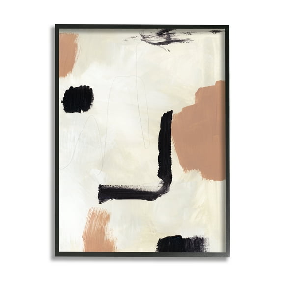 Stupell Industries Soft Tone Neutral Abstraction Beige Black Design Black Framed, 24 x 30, Design by Victoria Barnes