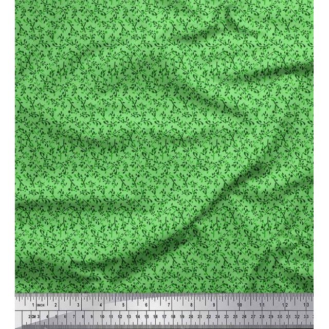 Soimoi Poly Georgette Fabric Artistic Leaves Printed Fabric 1 Yard 42 Inch Wide