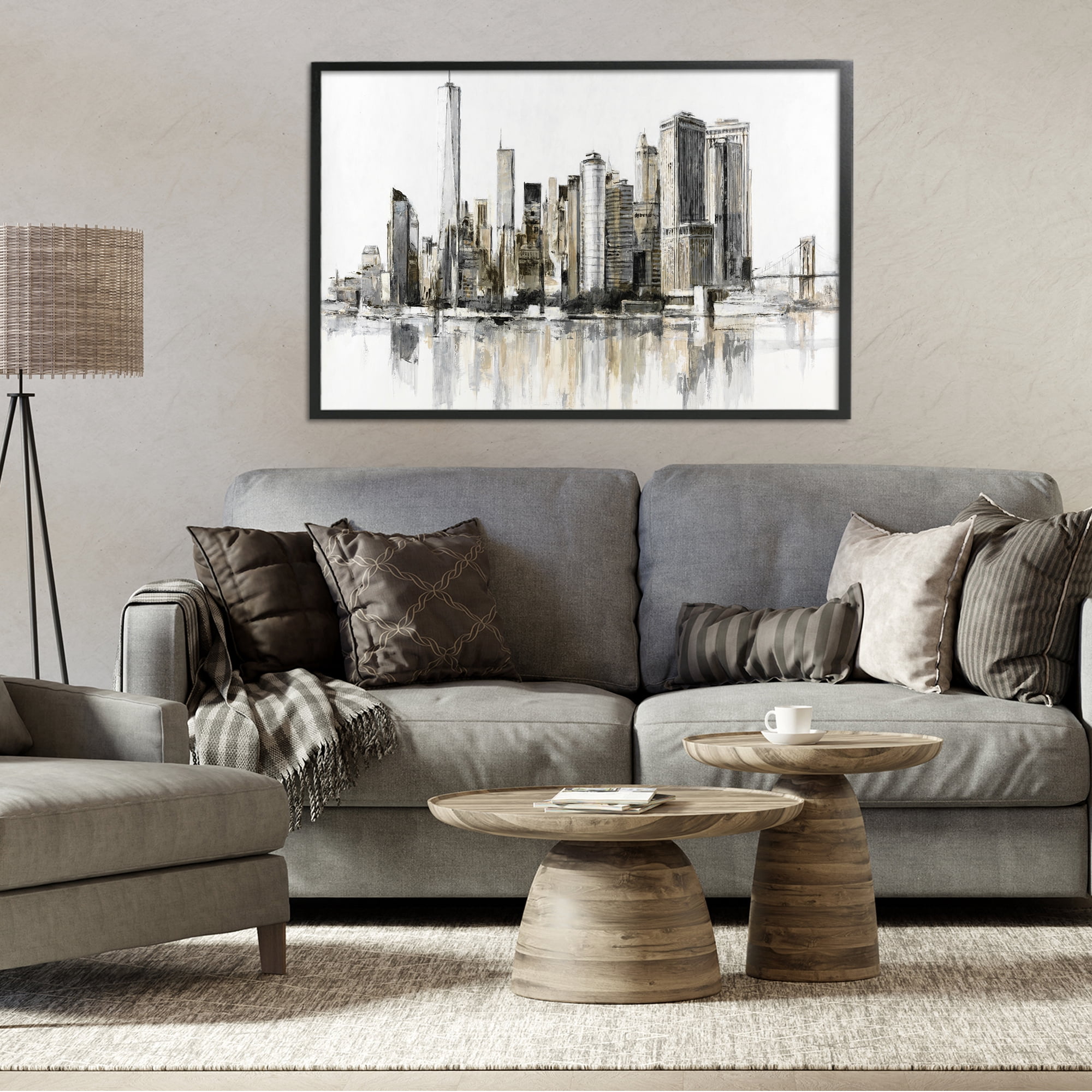 Stupell Industries Urban Skyline Reflection Black Framed Giclee Art, design by Lorenzo Collective