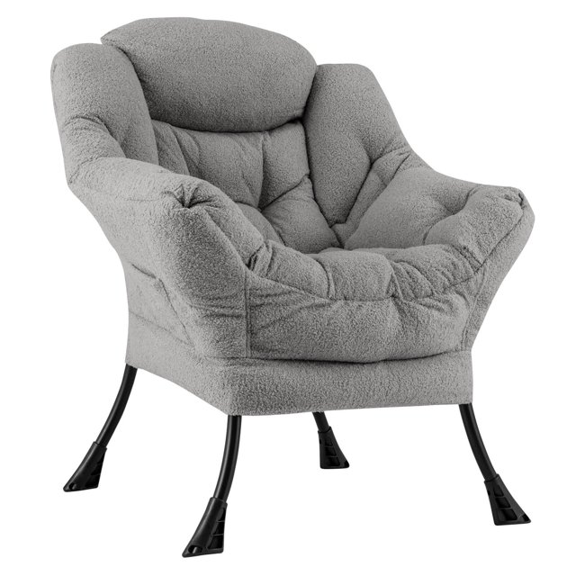 Costway Large Lazy Chair with Cozy Head Pillow Stylish Tufted Back & Seat Armrests Gray