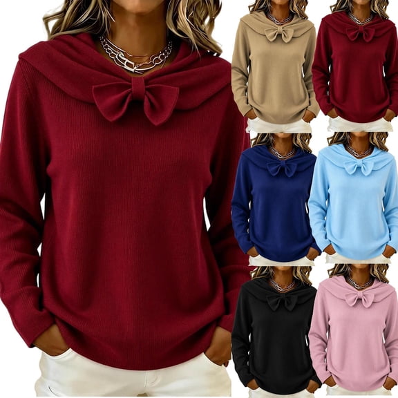 Tqcoqu Womens Bow Tie Plus Size Sweater, Crew Neck Long Sleeve Fall Knit Pullover Sweaters Fashion Y2k Casual Fit Sweaters,Women's S-XXXXXL