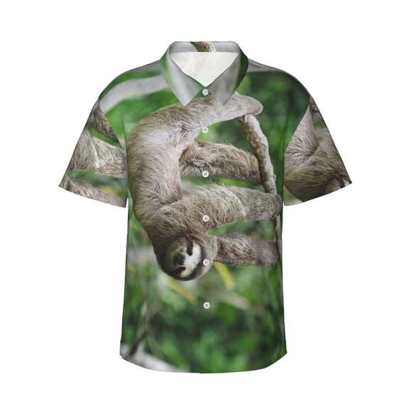 Sloth Men'S 3d Print Casual Button Down Shirts, Novelty Hawaiian Short Sleeves Xl