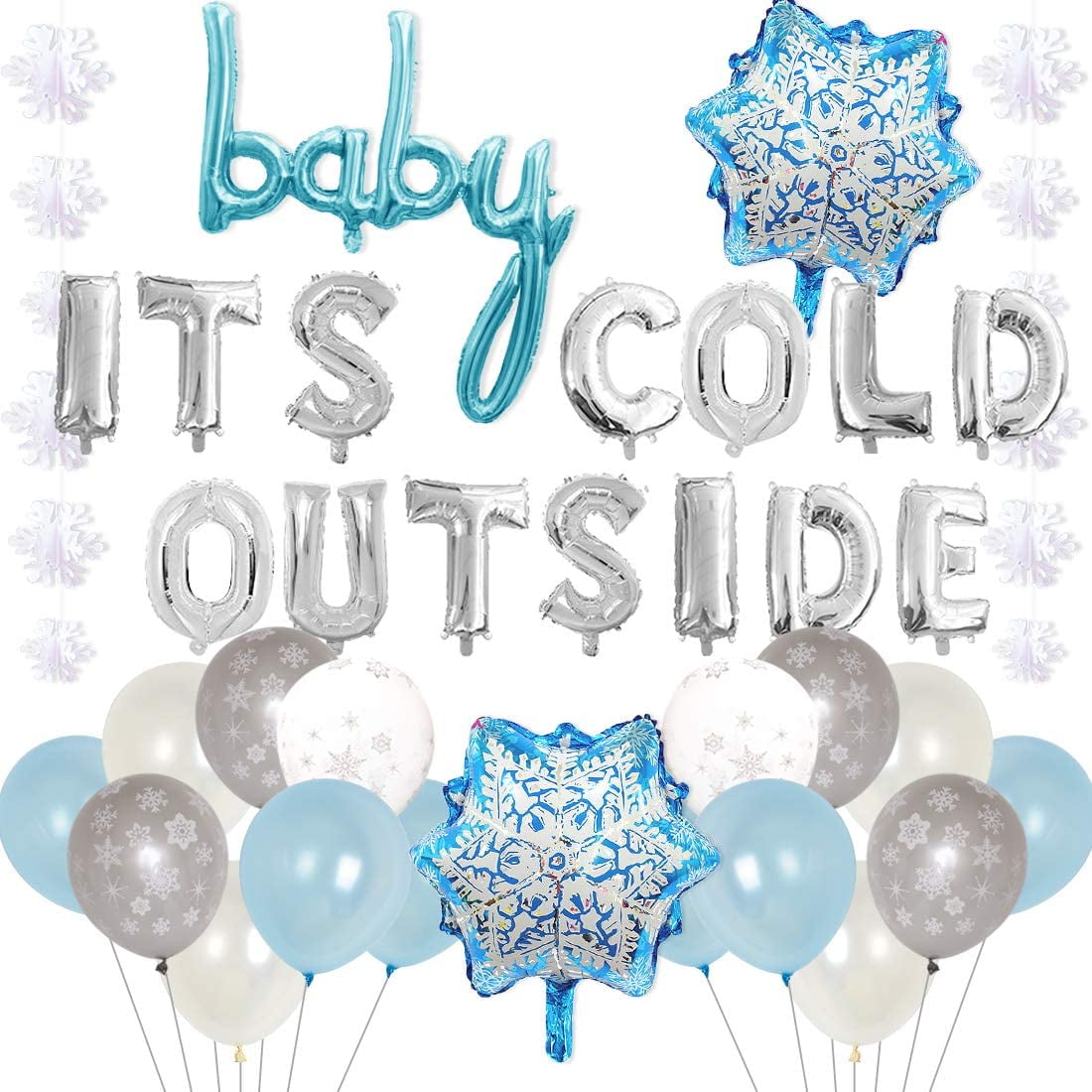 Baby It’s Cold Outside Party Decorations Blue - Snowflake Balloons, Garland for Winter Wonderland Baby Shower, Christmas, Frozen Birthday Party Supplies