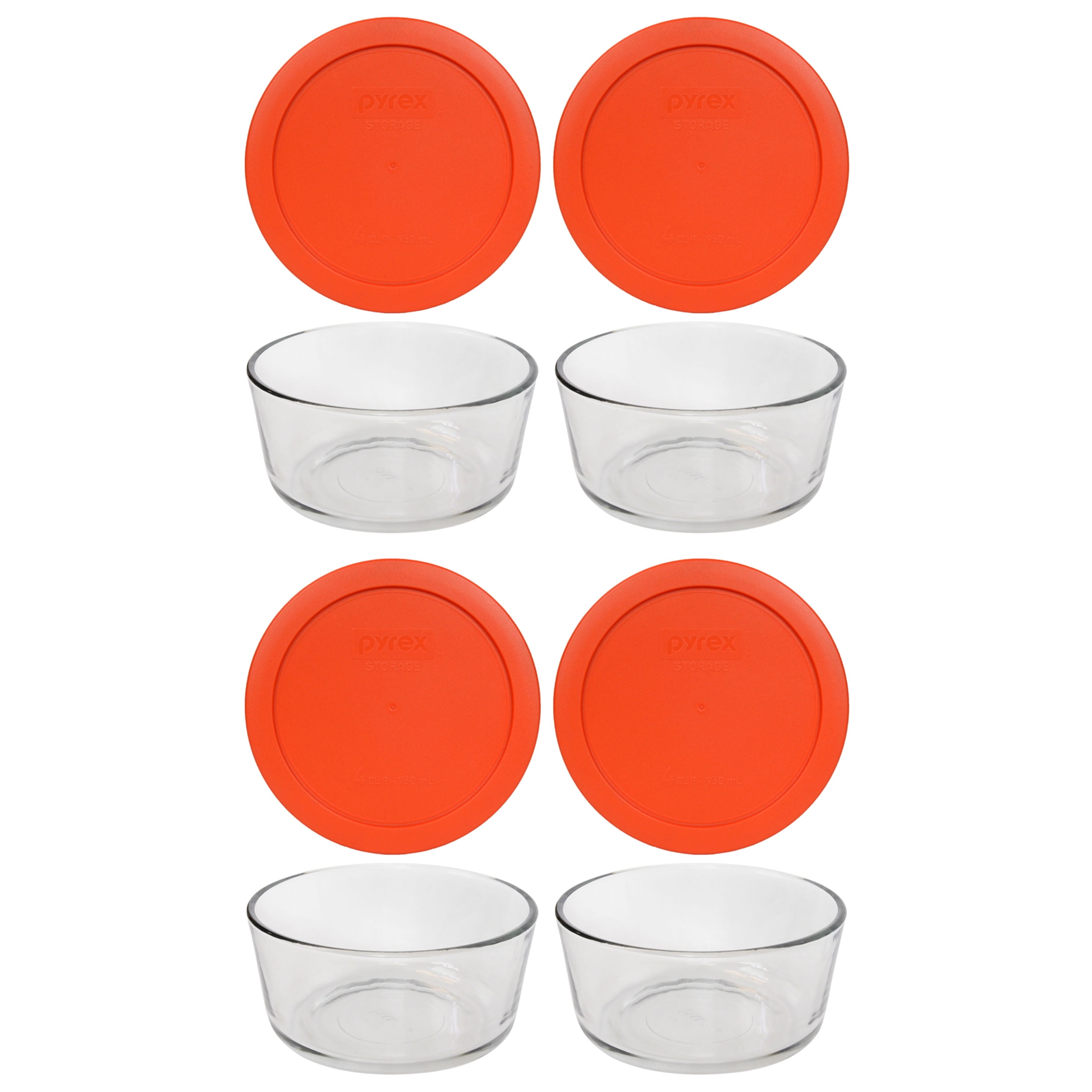 Pyrex 7201 4Cup Round Glass Storage Bowl with 7201PC Pumpkin Orange