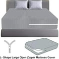 thumbnail image 2 of 100% Egyptian Cotton L Shape Zipper Mattress Cover, 800 TC, 6 Inch Deep Pocket Olympic Queen Size (66x80), Stripe Silver, 2 of 6