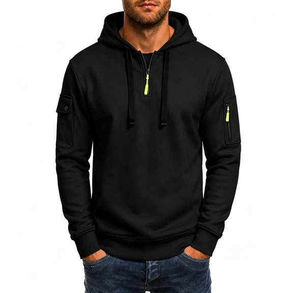 Bainana Mens Half Zip Hoodies Long Sleeve Breathable Hoody Solid Color Hooded Tops Workout Wear Fall Outfit Size L