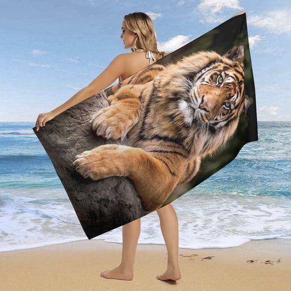 Tiger Print Beach Towel Microfiber Quick Dry Pool Towels Beach Accessories Travel Bath Sheets Towels for Adults Beach Blanket Pool Towel