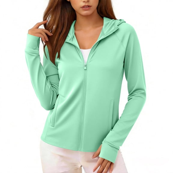 Xuyuer Women's Hoodies UPF 50 Lightweight Athletic Jacket Sun Protection Full Zip Long Sleeve Shirts Hiking Outdoor Pockets