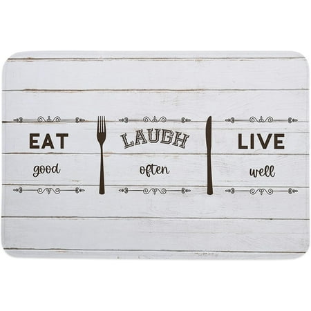 

Eat Laugh Live Memory Foam Doormat Anti-Skid Absorbent Indoor Door Mat Soft Floor Mat for Entryway Patio Kitchen High Traffic Areas Decor Knife Fork Retro White Wooden Grain 20x32 Inch