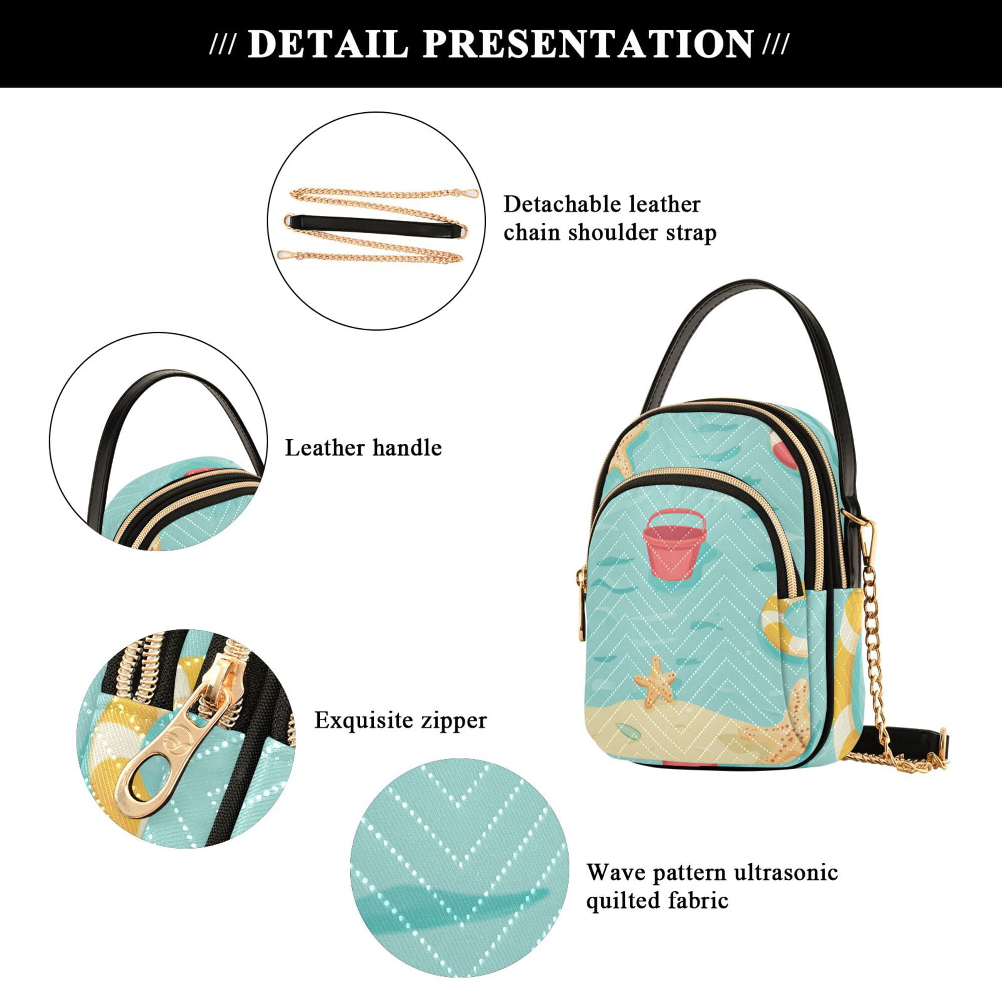 FORMRS Crossbody Bag for Women Quilted Travel Shoulder Cell Phone Purse with Chain Strap Handbag, Blue Beach Pattern