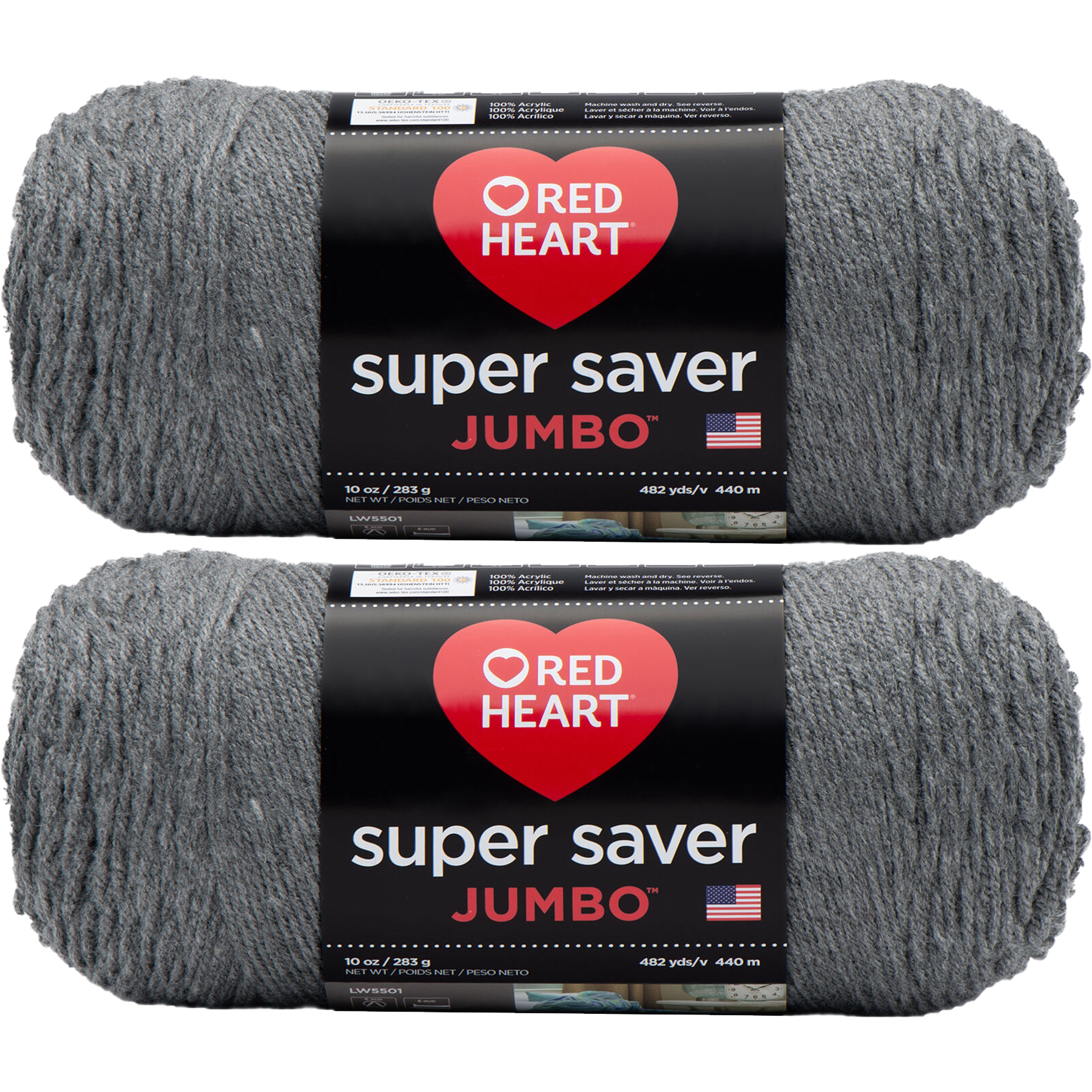 Red Heart Super Saver Yarn-Grey Heather, Multipack Of 2