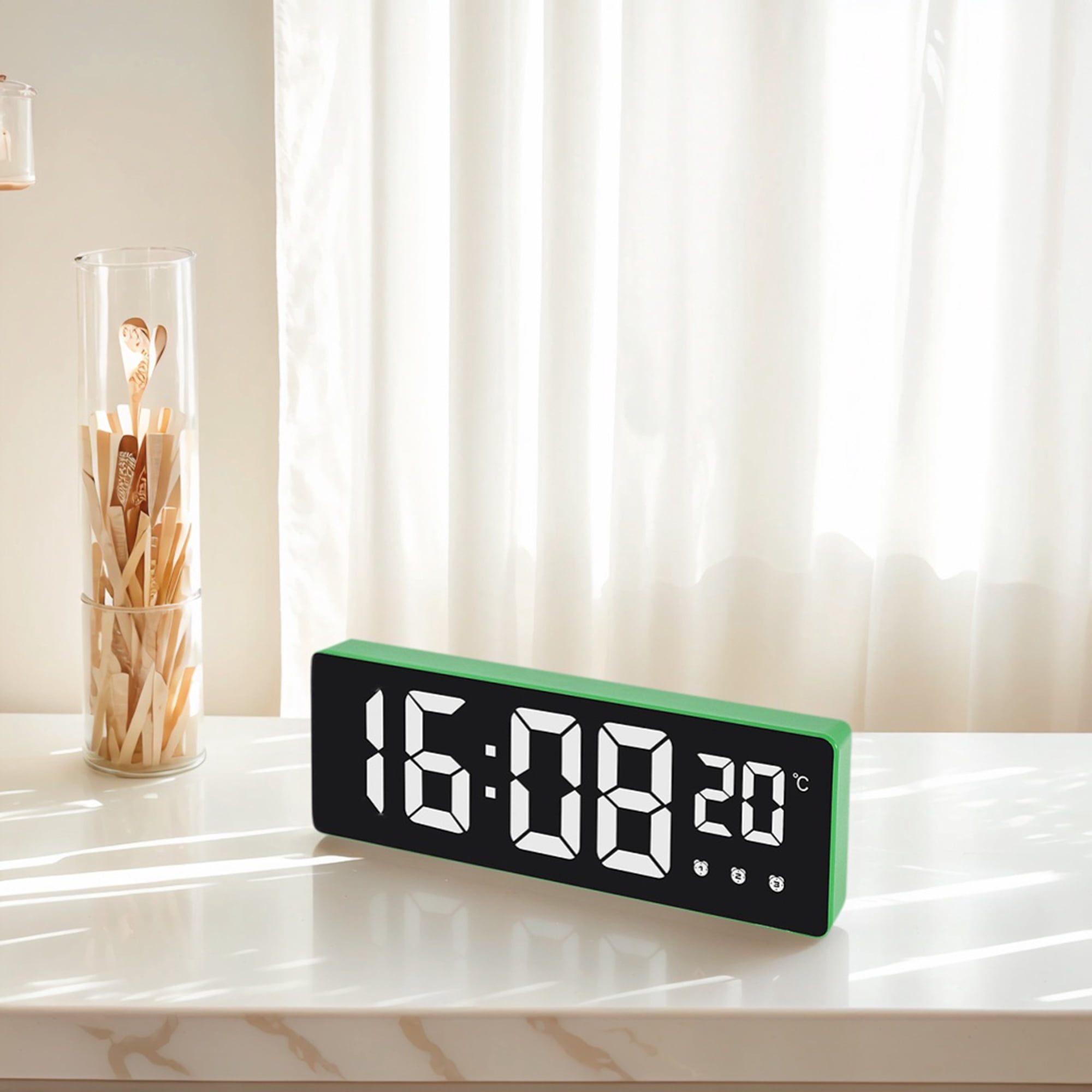 Unique Bargains Triple Alarm Clock for Bedroom Green