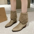thumbnail image 2 of Winter Knee-Length Two-Way Boots, Solid Color Cuffed Mid-Calf Suede Boots, Thick Heel Pointed Toe, Stylish Casual Footwear for All Occasions, 2 of 8