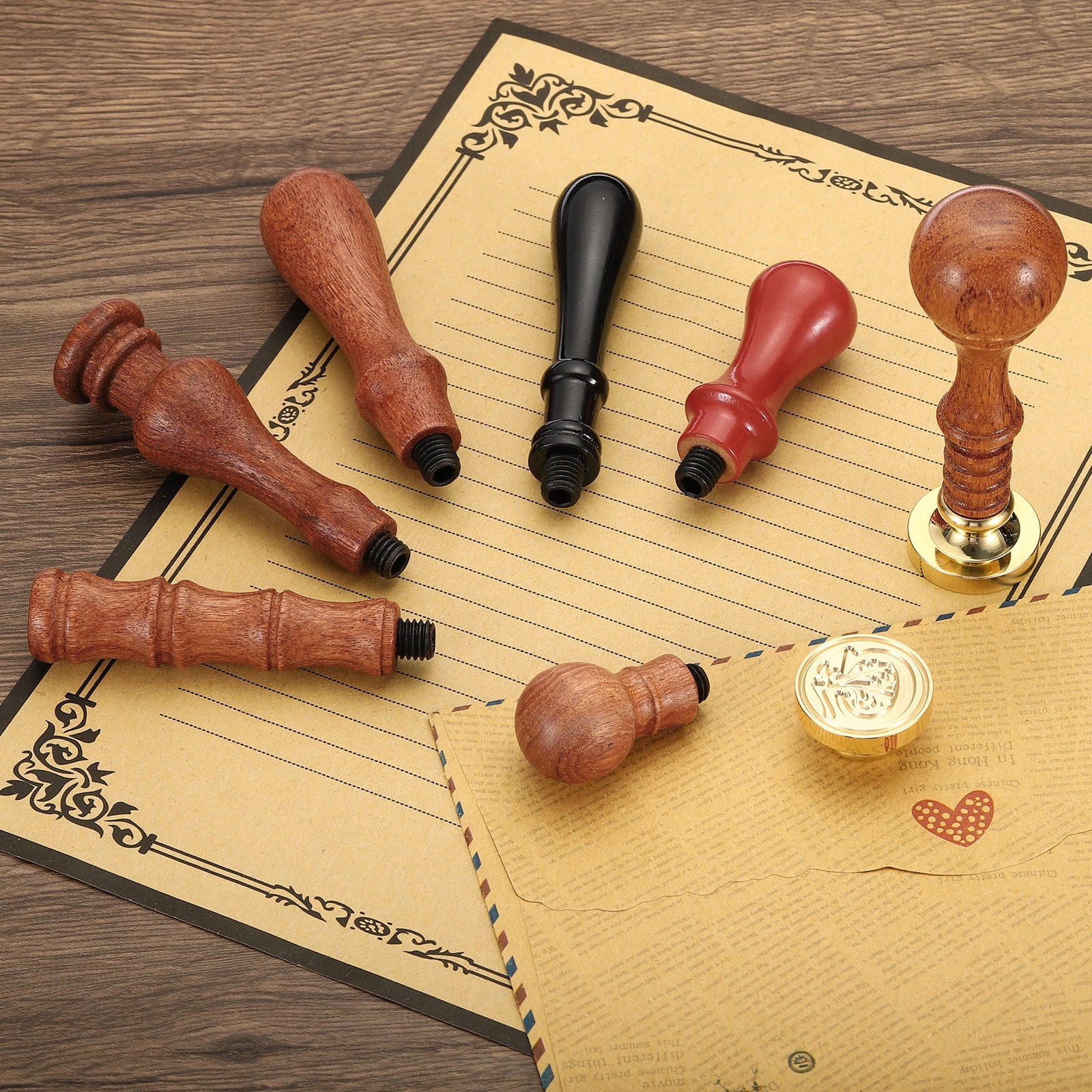 Unique Bargains Wax Seal Stamp Handle Wooden Replacement Stamp Brown