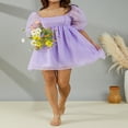 thumbnail image 2 of Robe Princesse d'Été pour Femme en Tulle Bouffant, Unie, Col Carré, Manches Bouffantes, Robe Courte, Volants, Maille, Robe Courte de Fête, Grande Taille, 2 of 7