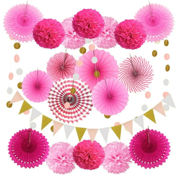 Decoración artística de papel, abanico de papel duradero artístico, plegable, respetuoso con el medio ambiente, Harisen, Navidad, boda, fiesta Kits de decoración para fiestas Combinación Rosa Inteprter HA073038-04