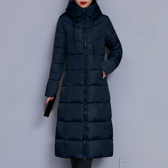 Maqroz Long Puffer Coat Women 2025 Ankle Length Parka Maxi Down Jacket Hooded Thermal Padded Trendy Jacket Thick Warm Quilted Coat Heavy Winter Coats with Pockets, Black XXXL