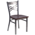 thumbnail image 3 of BizChair Silver Antique Finish with Clear Coat ''X'' Back Metal Restaurant Chair - Walnut Wood Seat, 3 of 7
