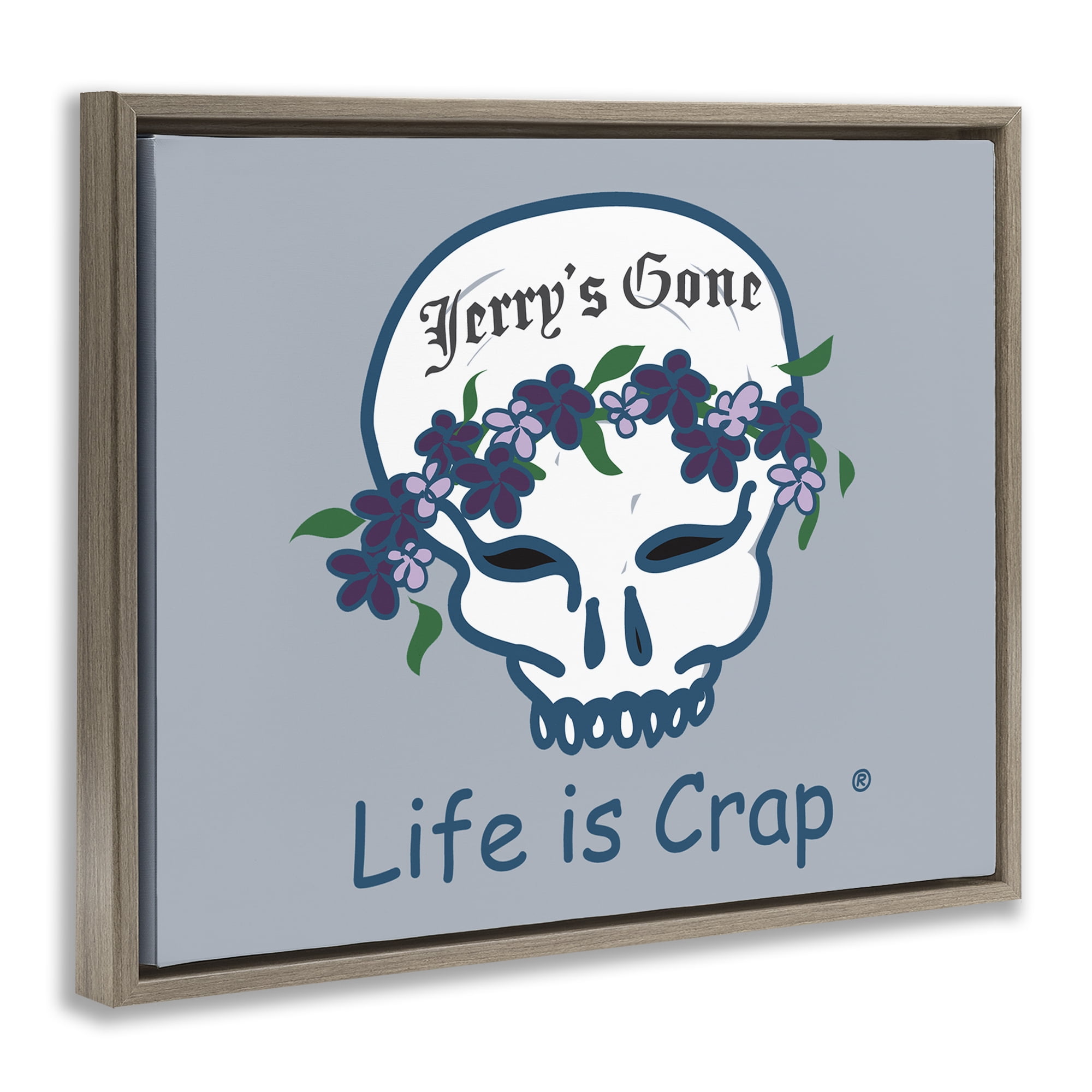 Stupell Industries Jerry's Gone Skull Novelty & Humor Painting Brown Floater Framed Canvas Art Print Wall Art, 21 x 17