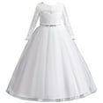 thumbnail image 3 of Akiihool Girls Dress Kids Toddler Girls Solid Spring Winter Lace Long Sleeve Tulle Dress Clothes Wedding Flower Girl(White,8-10 Years), 3 of 9