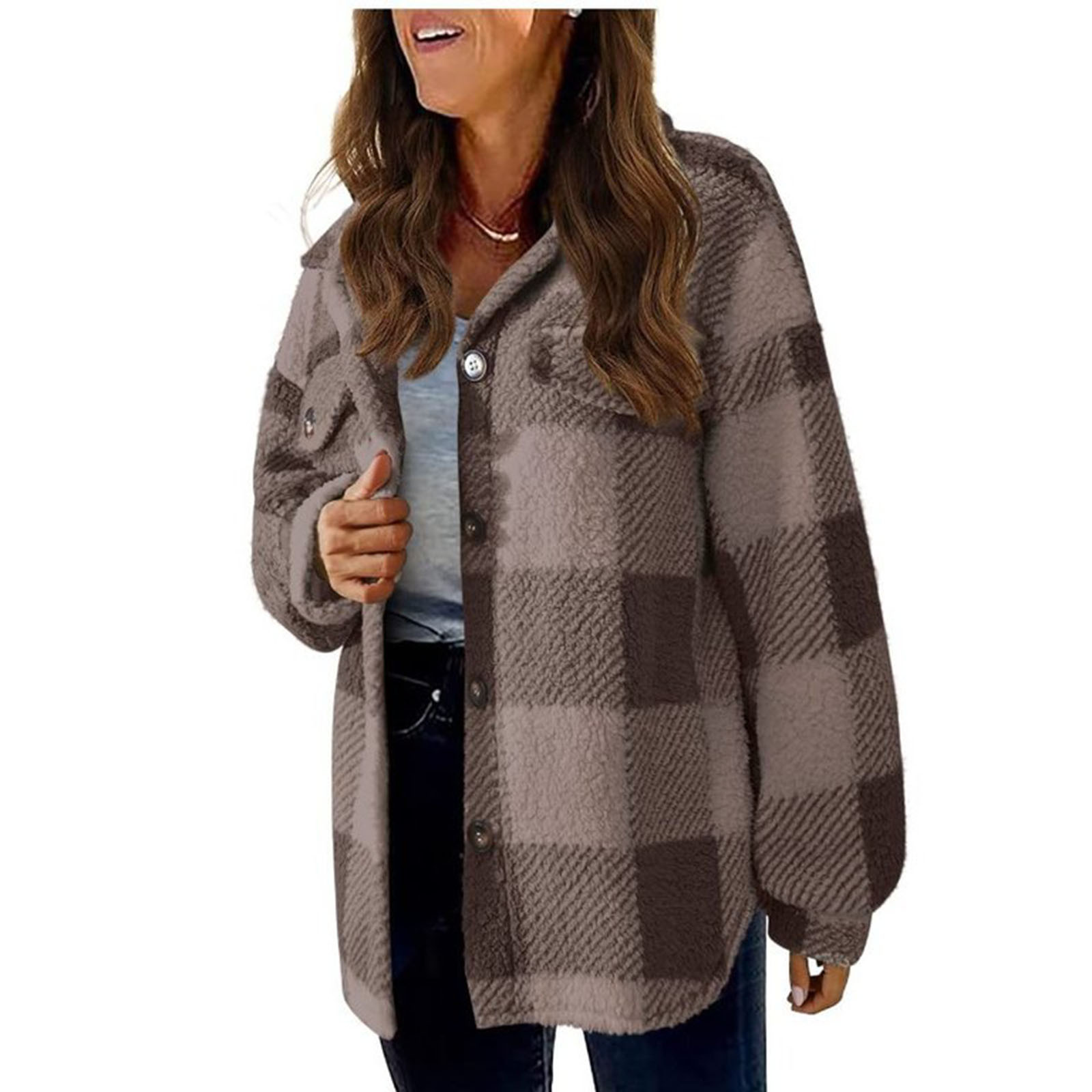 Lolmot Flannel Jacket Women Plus Size Plaid Shacket Jacket Button Down ...