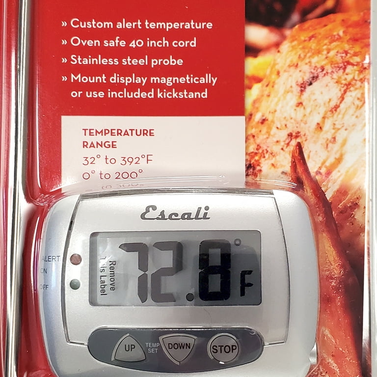Escali DH2 Digital External Stainless Steel Probe Thermometer, Custom  Temperature Alert, Oven and Grill Safe Probe, Silver 