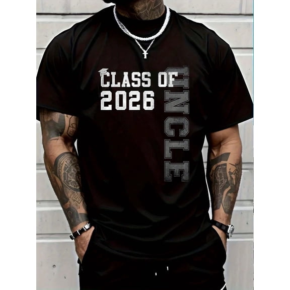 100% Cotton Proud Uncle Of A 2026 Graduate Grad Senior Graduation T-Shirt Men's Women's Vintage Summer Vacation Tops Graphic Tee