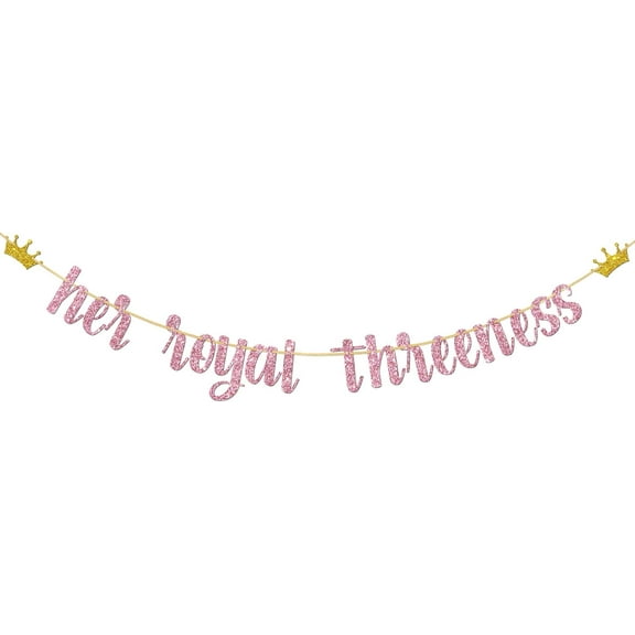 Her Royal Threeness Banner, Princess 3rd Birthday Party Decorations for Girls, Princess Themed 3 Years Old Birthday Party Supplies, Pink Glitter