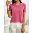 thumbnail image 6 of jinghuiyue Womens Short Sleeve Sweaters Tops Knit Crewneck Lightweight Summer Cropped T Shirts Casual Color Block Tees M, 6 of 6
