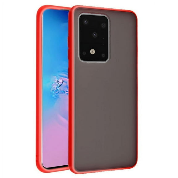 Samsung Galaxy S20 ULTRA (6.9") Phone Case Hybrid Rubber Silicone TPU Gel Protector Bumper Shell Heavy Duty Armor Shockproof [Semi-Transparent] Smoke Frosted RED Cover for Samsung Galaxy S20 Ultra