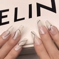 thumbnail image 4 of FCOGIN Long Coffin, 24 Pieces, White, Black, Lines, Acrylic False Nail, Press on Nail, 4 of 5