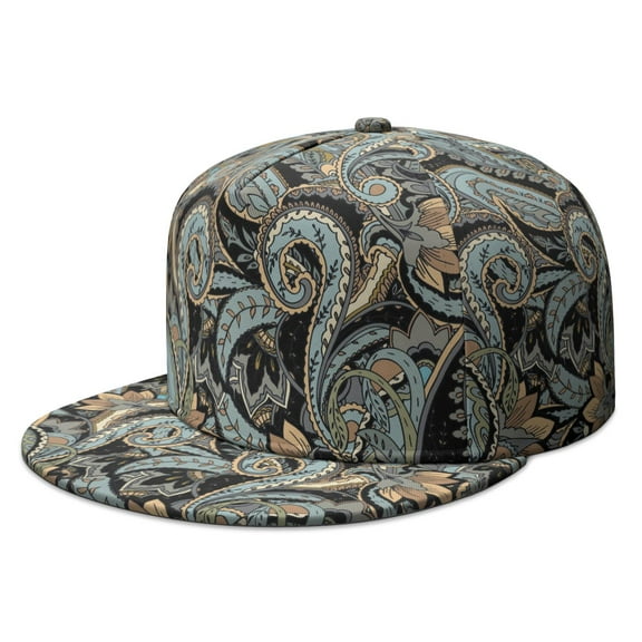 Chic Ethnic Flat Brim Snapback - Retro Abstract Paisley Cap with Colorful Floral Print, Adjustable Unisex Fit